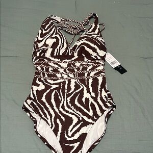 La Blanca Brown and White Zebra Print One Piece Swimsuit